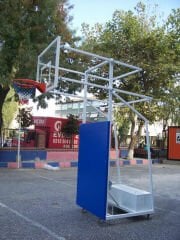 Basketbol Potası 4 Direk Tekerlekli,Ağırlıklı,Seyyar 10 mm Cam (Ak) Panya 90x120 cm  Çember Yükseklik Ayarlanabilir
